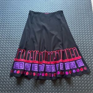 Sunny Leigh Black A-Line Skirt with Purple and Pink Patterns